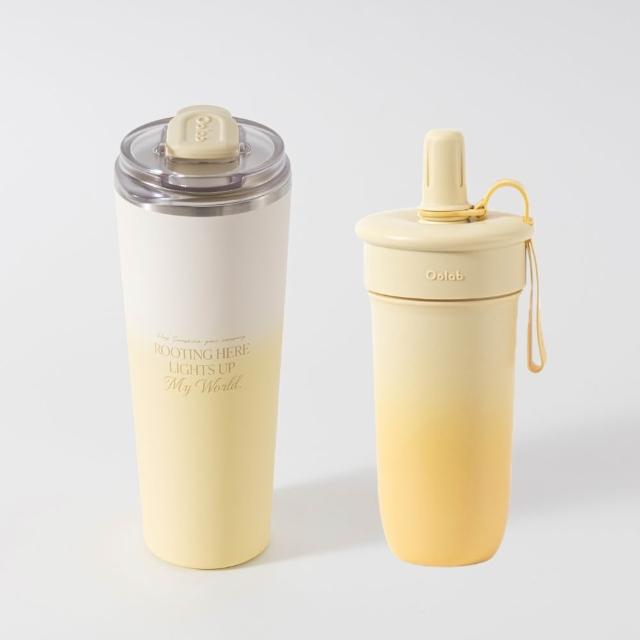 【Oolab 良杯製所】相近色超會搭組 不鏽鋼鈦陶瓷易潔層隨行杯800ml+豆沙吸管杯800ml