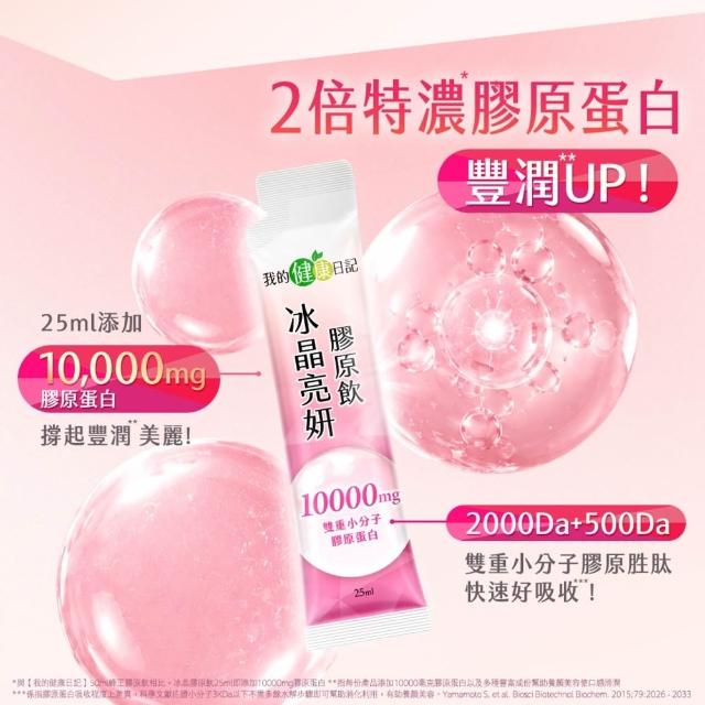 【我的健康日記】膠原飲3款任選(蜂王96入、燕窩96入、冰晶80入)(10000毫克小分子膠原蛋白)