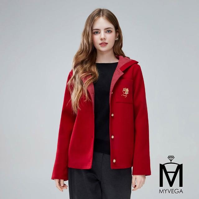 【MYVEGA 麥雪爾】MA保暖毛呢幸運草/假兩件針織連帽外套-二款任選(日系/連帽外套/針織外套/保暖外套/大衣)