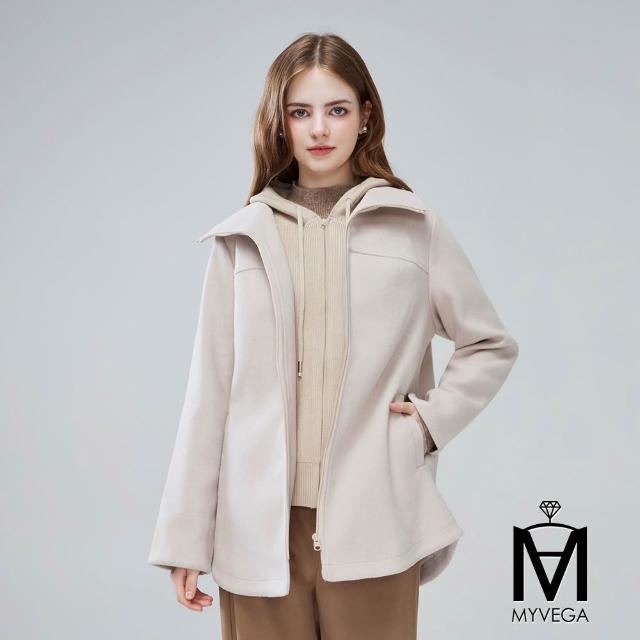 【MYVEGA 麥雪爾】MA保暖毛呢幸運草/假兩件針織連帽外套-二款任選(日系/連帽外套/針織外套/保暖外套/大衣)