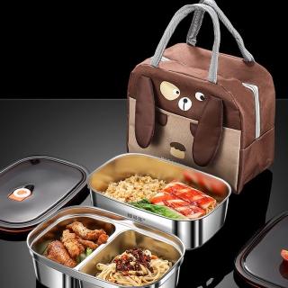 【LZQ】316不鏽鋼雙層分格便當盒 保溫飯盒 學生午飯餐盒 上班族保溫飯盒 保鮮盒（附餐具+保溫袋）