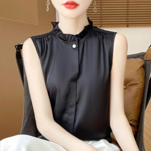 【巴黎精品】現貨出清 頂級法式絲質上衣緞面背心名媛絲綢冰絲襯衫天絲無袖女T恤(純色3款a1iz25)S
