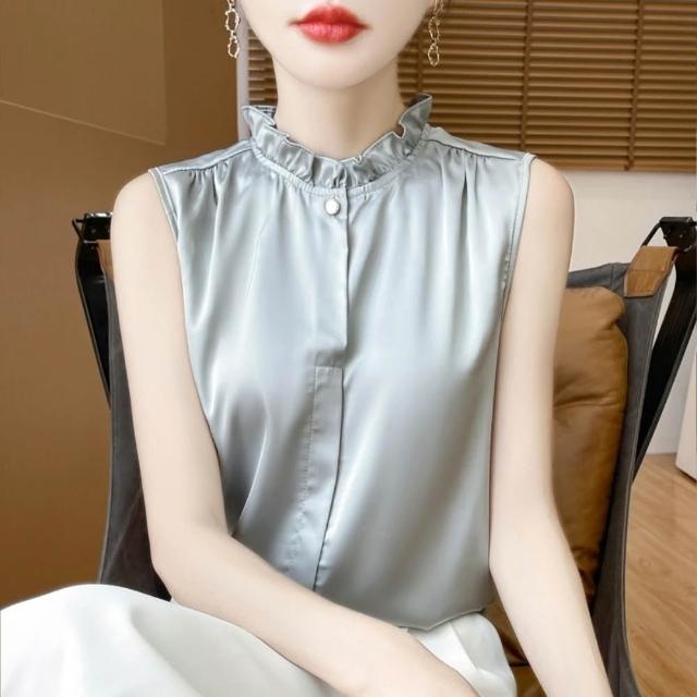 【巴黎精品】現貨出清 頂級法式絲質上衣緞面背心名媛絲綢冰絲襯衫天絲無袖女T恤(純色3款a1iz25)S