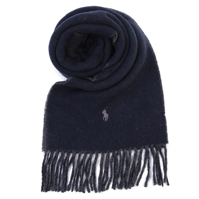【RALPH LAUREN】POLO義大利製經典刺繡小馬格紋/雙色羊毛混紡流蘇圍巾(多色任選)