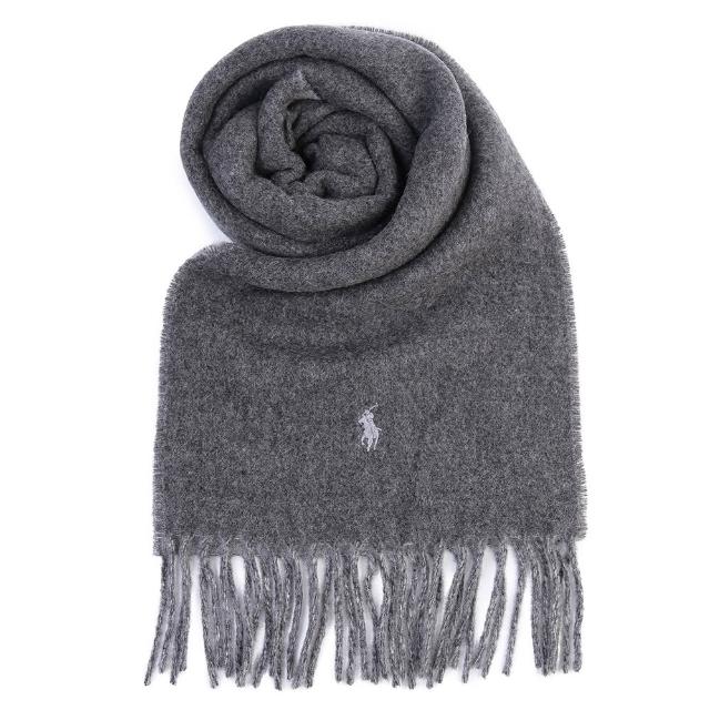 【RALPH LAUREN】POLO義大利製經典刺繡小馬格紋/雙色羊毛混紡流蘇圍巾(多色任選)