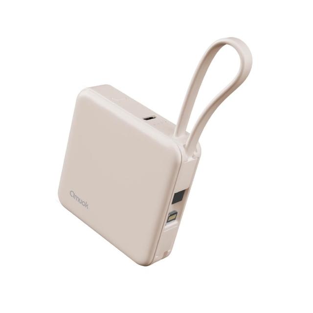 【amuok】5000mAh Cube迷你雙線行動電源 行充 自帶線行動電源