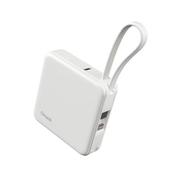 【amuok】5000mAh Cube迷你雙線行動電源 行充 自帶線行動電源