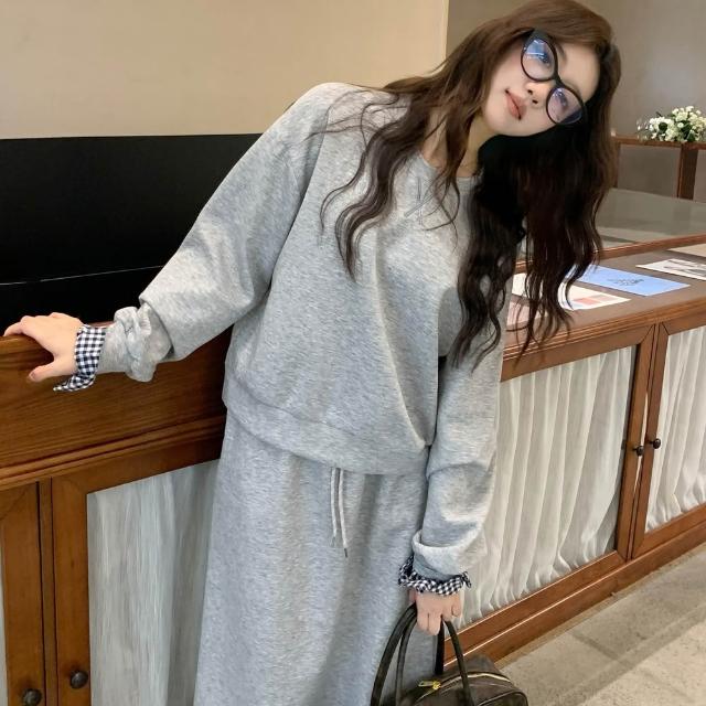 【AS 梨卡】女裝(套裝)連身裙 連身長裙 紅色 新年 聖誕 衛衣 棉T 半身裙 長袖 長裙VG123