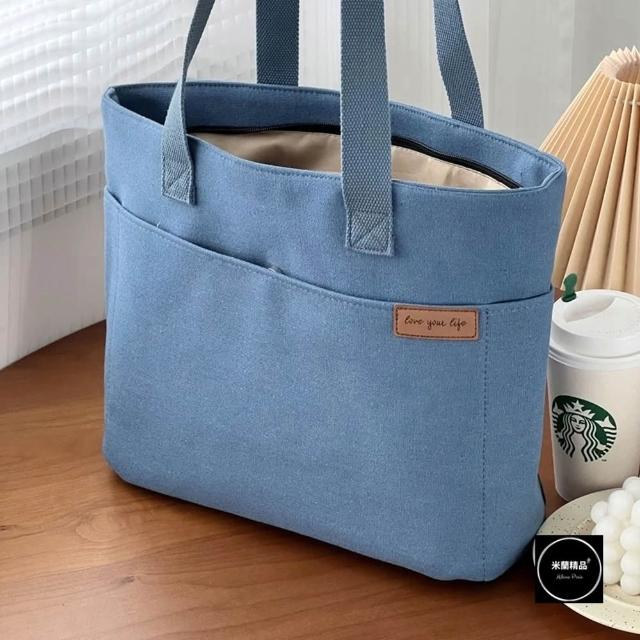 【米蘭精品】現貨出清 手提包帆布肩背包托特包側背包單肩背包女包包(多口袋拉鍊加厚3款74jn48)