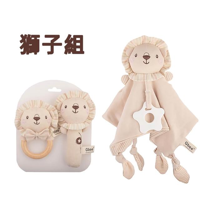 【Kori Deer 可莉鹿】彌月禮盒組-有機棉嬰兒手搖鈴+固齒器安撫巾(新生兒禮物滿月安撫音樂鈴感官早教)