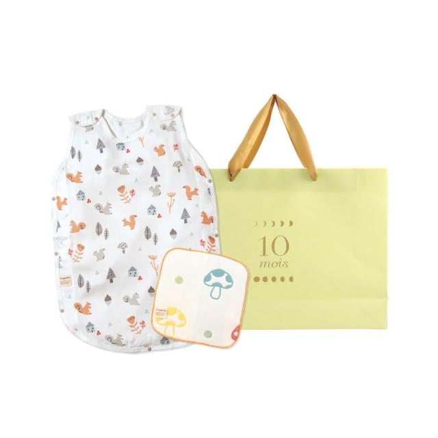 【Hoppetta】蘑菇竹纖維三層紗防踢背心手帕禮袋組 嬰童(momo獨家 0-3歲 絲滑、速乾、涼感的竹纖維材質)