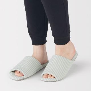 【MUJI 無印良品】凹凸織前開拖鞋(藍色/淺綠)