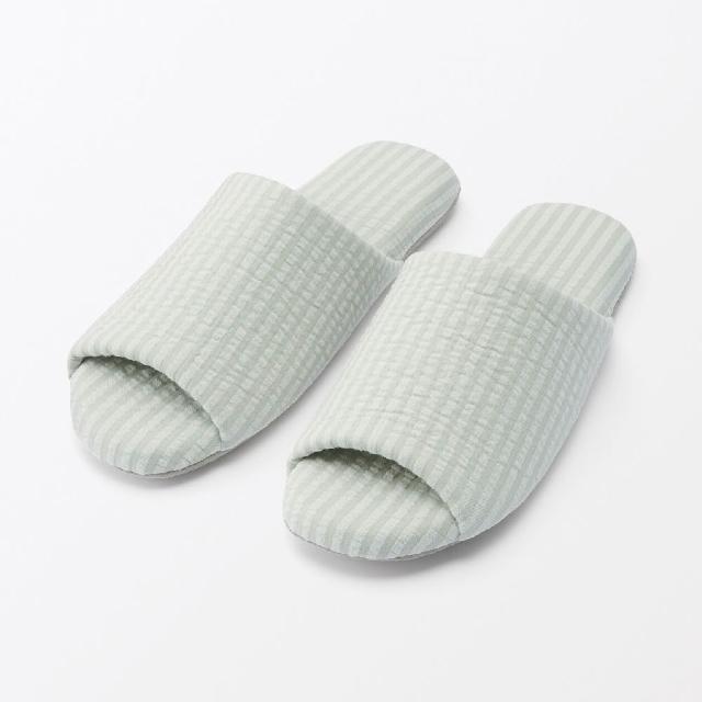 【MUJI 無印良品】凹凸織前開拖鞋(藍色/淺綠)
