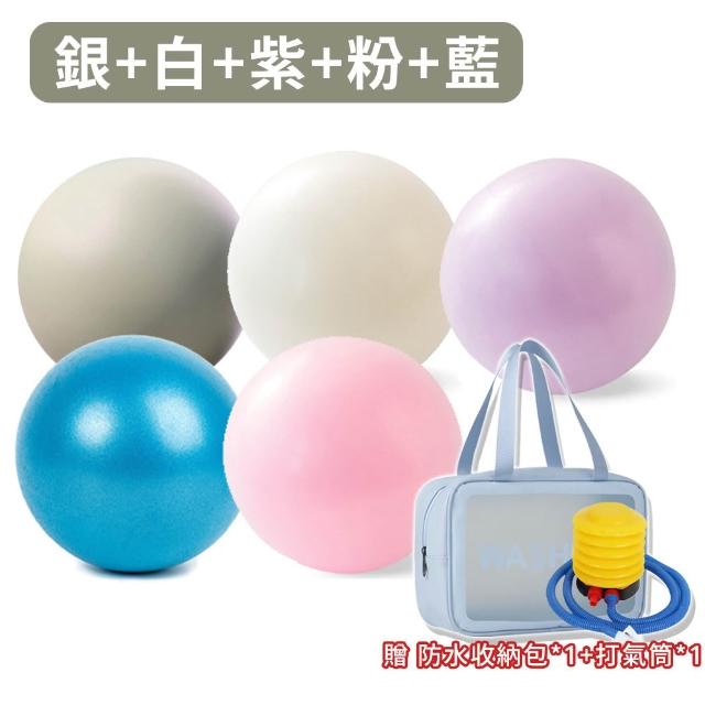 【keep power】超值組｜25cm加厚瑜珈球5入組+打氣筒+收納袋 ( 皮拉提斯球 防爆 瑜珈球 彈力健身球 抗力球 )