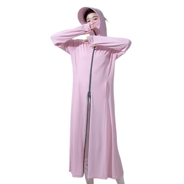 【Sumfun】長款連帽防曬外套 防紫外線 抗UV 運動涼感防曬服 防曬衫 防曬衣 收腰冰絲防曬裙 騎車外套