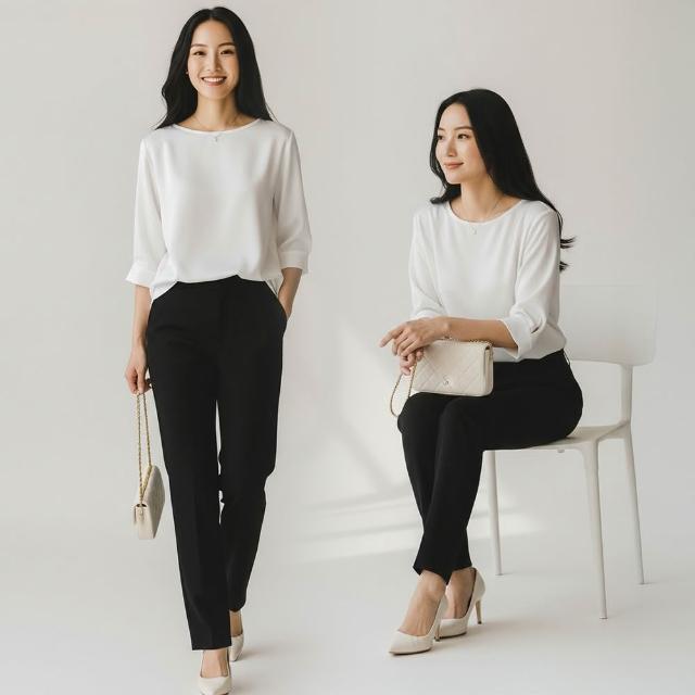 【Amore】氣質冰絲緞面圓領寬鬆七分袖 女上衣