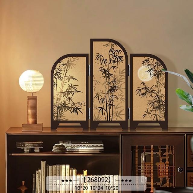【Quality 聚家】墨竹小屏風 中式復古桌面擺件 新中式屏風擺件 桌面裝飾（防水覆膜/中式國風/三折可調）