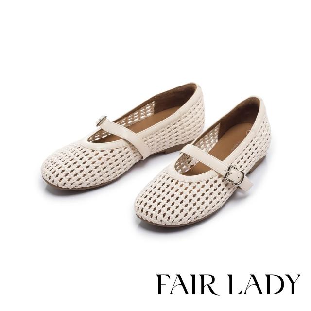【FAIR LADY】小時光 復古編織鏤空奶奶風瑪莉珍鞋(白/553120 女鞋)