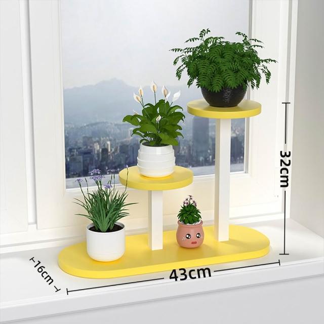 【Quality 聚家】窗臺花架 桌上花架 盆栽架 飄窗多肉架 陽臺花架 置物架三層(鋼木結構/加厚板材/平滑封邊）