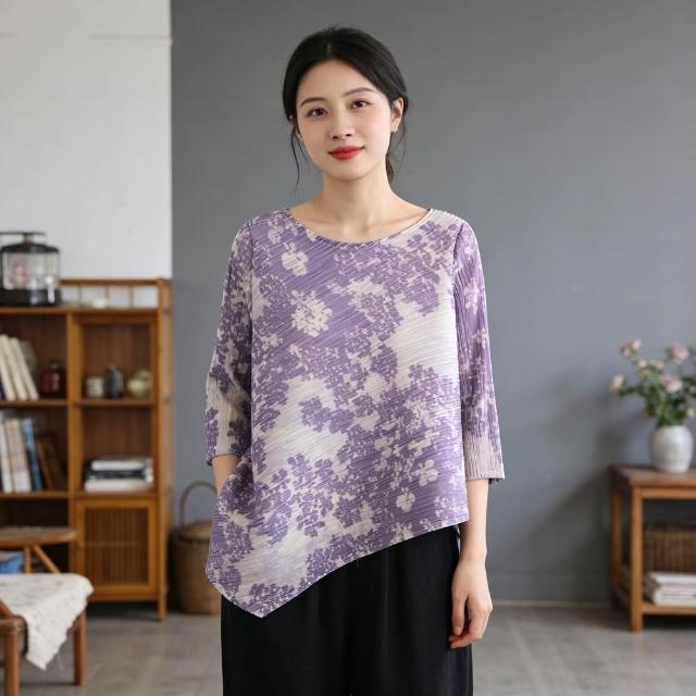 【巴黎精品】巴黎精品 現貨+預購 三宅風皺褶衣服褶皺上衣彈力女裝大尺碼(拚色設計寬鬆女T恤12色b2a3)