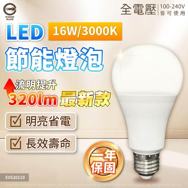 【Everlight 億光】10入 2026最新款 LED 16W 戰鬥版 高光效 球泡燈 E27 燈泡 黃光/自然光/白光 全電壓