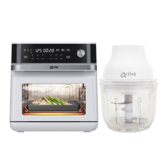 【Arlink】雙杯組玻璃款食物料理機AG270CB系列+ SB10蒸氣氣炸烤箱13L｜125度速蒸｜透視玻璃