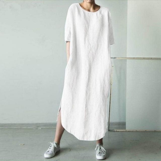 【巴黎精品】現貨限搶 女連身裙亞麻棉麻洋裝大尺碼寬鬆長裙A字裙休閒女裝(長袖太陽裙女裙子3款b1a26)