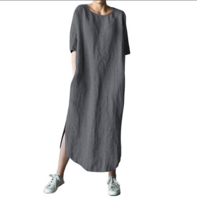 【巴黎精品】現貨限搶 女連身裙亞麻棉麻洋裝大尺碼寬鬆長裙A字裙休閒女裝(長袖太陽裙女裙子3款b1a26)