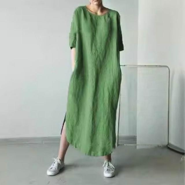 【巴黎精品】現貨限搶 女連身裙亞麻棉麻洋裝大尺碼寬鬆長裙A字裙休閒女裝(長袖太陽裙女裙子3款b1a26)