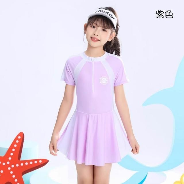 【橘魔法】大童 夏天圈圈連身泳裝+短泳褲 附泳帽 2件式 青少女 兒童 童裝 女童 游泳課 學生 快乾 速乾 泳裝