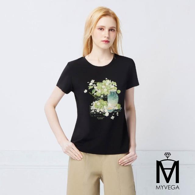 【MYVEGA 麥雪爾】MA涼感莫代爾棉標準修身版刺繡印花上衣-多款任選(日系/女上衣/涼感/短袖)