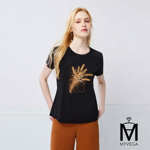 【MYVEGA 麥雪爾】MA涼感莫代爾棉標準修身版刺繡印花上衣-多款任選(日系/女上衣/涼感/短袖)