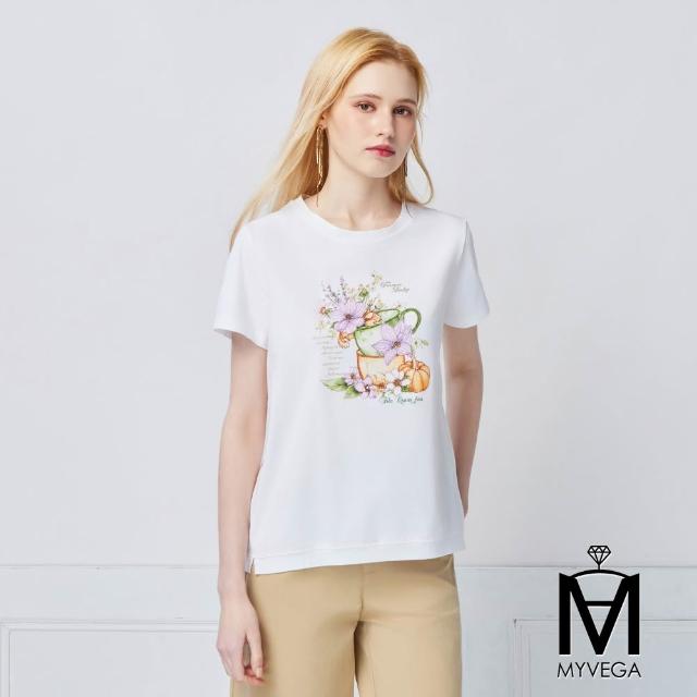 【MYVEGA 麥雪爾】MA涼感莫代爾棉標準修身版刺繡印花上衣-多款任選(日系/女上衣/涼感/短袖)