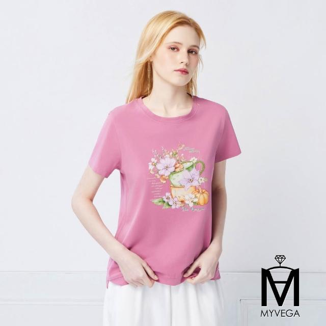 【MYVEGA 麥雪爾】MA涼感莫代爾棉標準修身版刺繡印花上衣-多款任選(日系/女上衣/涼感/短袖)