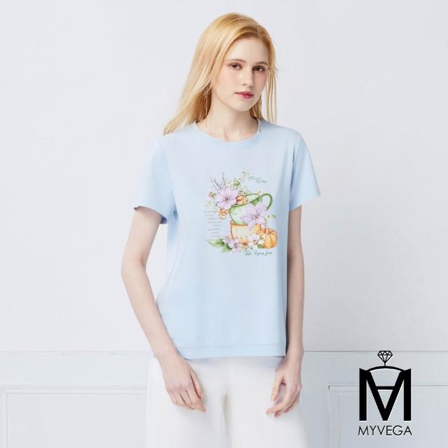 【MYVEGA 麥雪爾】MA涼感莫代爾棉標準修身版刺繡印花上衣-多款任選(日系/女上衣/涼感/短袖)