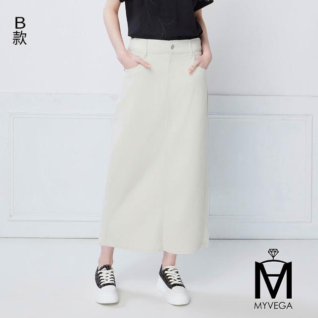 【MYVEGA 麥雪爾】MA多剪裁牛仔丹寧/萊賽爾後開岔八分裙-二款任選(女下身/長裙/牛仔裙)