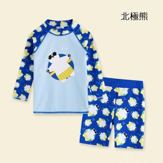 【橘魔法】鯊魚 恐龍 北極熊 帆船 螃蟹長袖防曬泳衣+泳褲 2件式 兒童 男童 泳衣 泳裝 泳褲 水母衣 游泳課