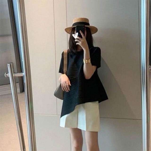 【巴黎精品】現貨限搶 三宅風皺褶衣服褶皺上衣摺衣彈力大尺碼(高領無袖寬鬆女T恤3款b1a36)