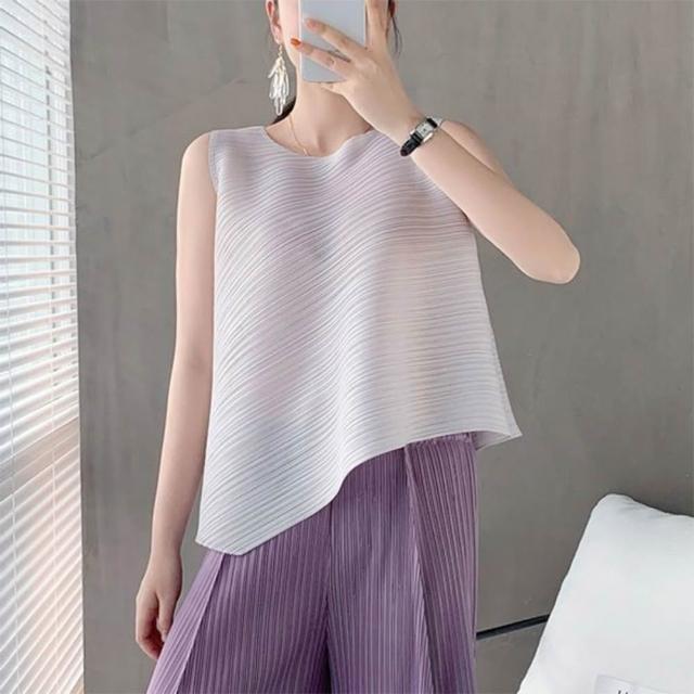 【巴黎精品】現貨限搶 三宅風皺褶衣服褶皺上衣摺衣彈力大尺碼(高領無袖寬鬆女T恤3款b1a36)