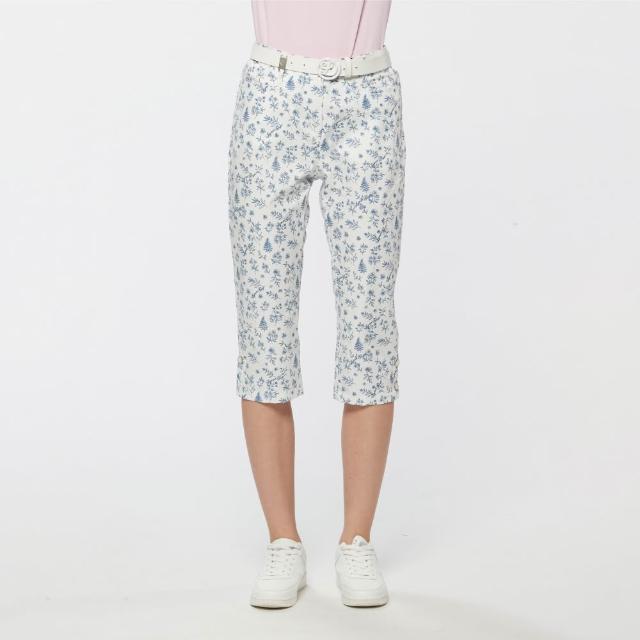 【Lynx Golf】女款吸濕排汗甜美花卉印花開杈鈕扣設計七分褲(二色)