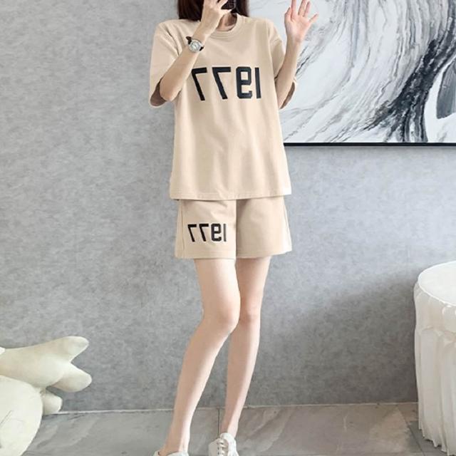 【ASister 小姊姊】AS2447#女裝｜中大尺碼休閒套裝☆*1977*T恤+短褲(2色 M-4XL)