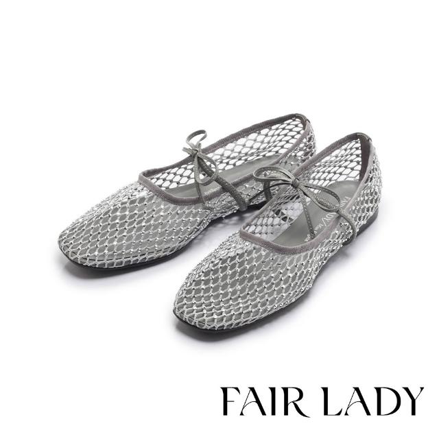 【FAIR LADY】品牌經典 優雅小姐 閃耀網紗平底瑪莉珍(灰/5J3116 女鞋)