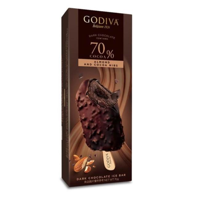 【GODIVA】54%黑巧克力夏威夷果仁/70%黑巧克力熟可可杏仁脆粒雪糕；任選24支(冰淇淋/冰棒/冰品/甜品/甜點)