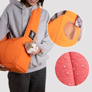 【金安德森】可調式開口/減壓背帶/防潑水/超輕量/斜側背/透氣/格紋/雲朵寵物外出包-南瓜橘