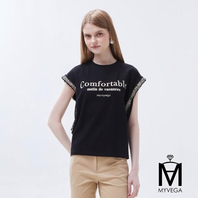 【MYVEGA 麥雪爾】MA都會氣質翻落肩/燙鑽/綁帶印花上衣-多款任選(女上衣/短袖上衣/T恤)