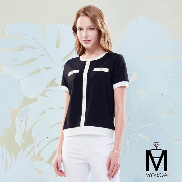 【MYVEGA 麥雪爾】MA都會氣質翻落肩/燙鑽/綁帶印花上衣-多款任選(女上衣/短袖上衣/T恤)