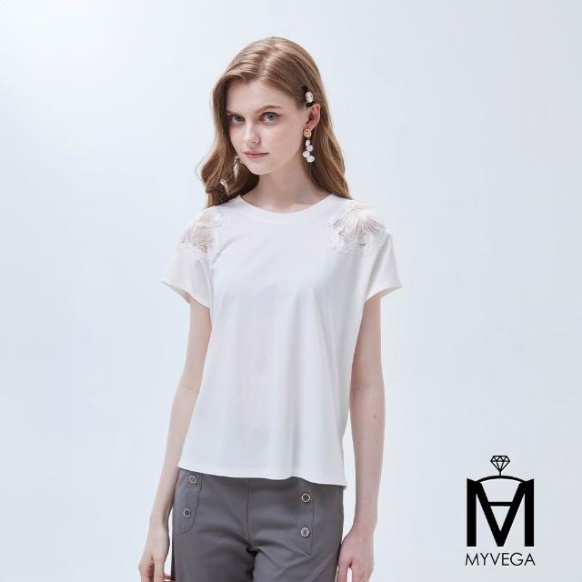 【MYVEGA 麥雪爾】MA都會氣質翻落肩/燙鑽/綁帶印花上衣-多款任選(女上衣/短袖上衣/T恤)