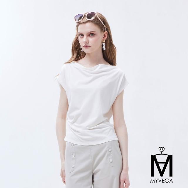 【MYVEGA 麥雪爾】MA都會氣質翻落肩/燙鑽/綁帶印花上衣-多款任選(女上衣/短袖上衣/T恤)
