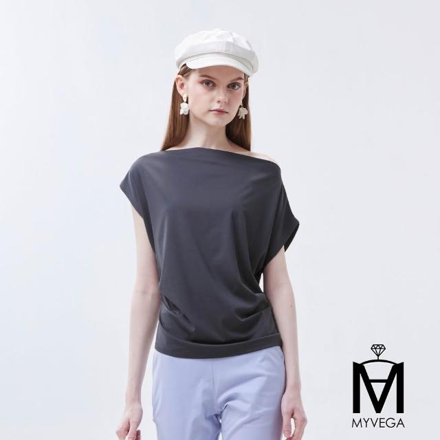 【MYVEGA 麥雪爾】MA都會氣質翻落肩/燙鑽/綁帶印花上衣-多款任選(女上衣/短袖上衣/T恤)