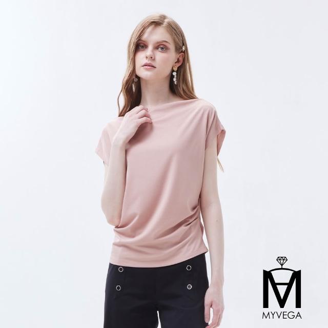 【MYVEGA 麥雪爾】MA都會氣質翻落肩/燙鑽/綁帶印花上衣-多款任選(女上衣/短袖上衣/T恤)